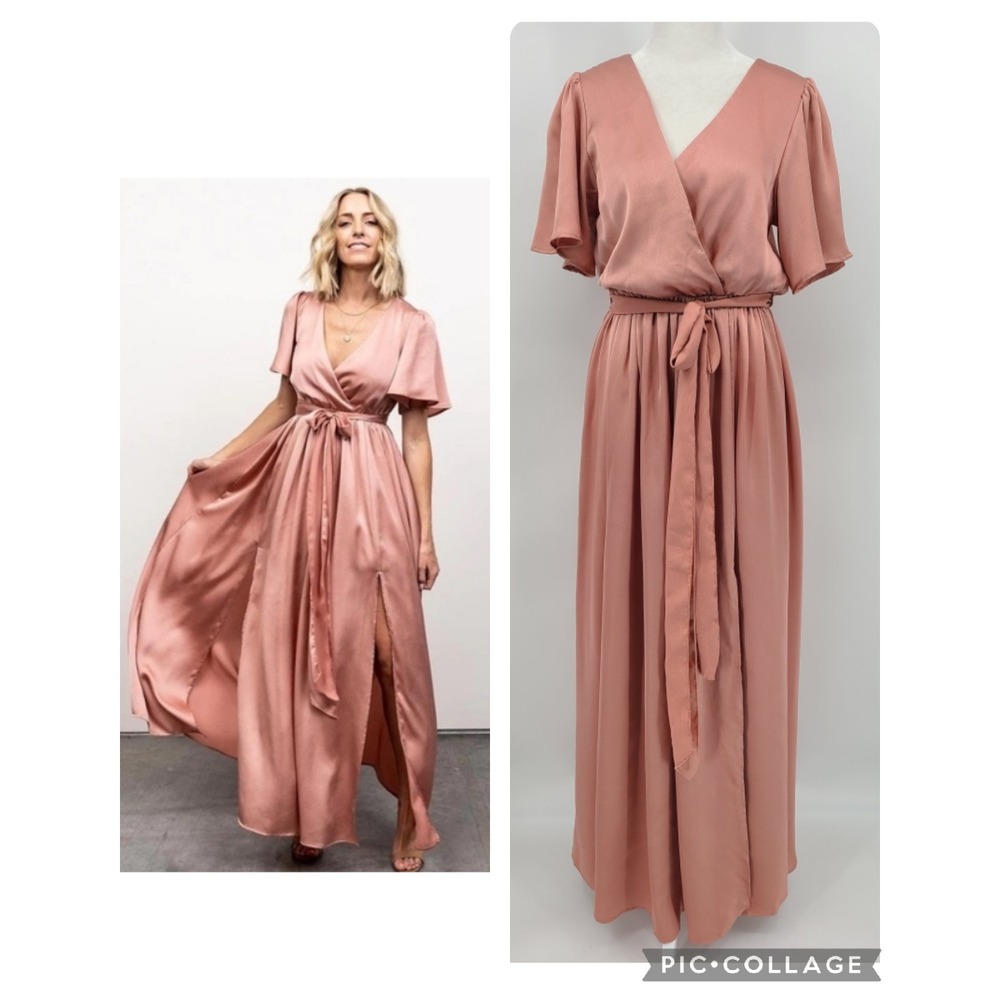 Baltic Born Satin Fairy Maxi Dress Medium Pink Ethereal Whimsy Romantic Glam